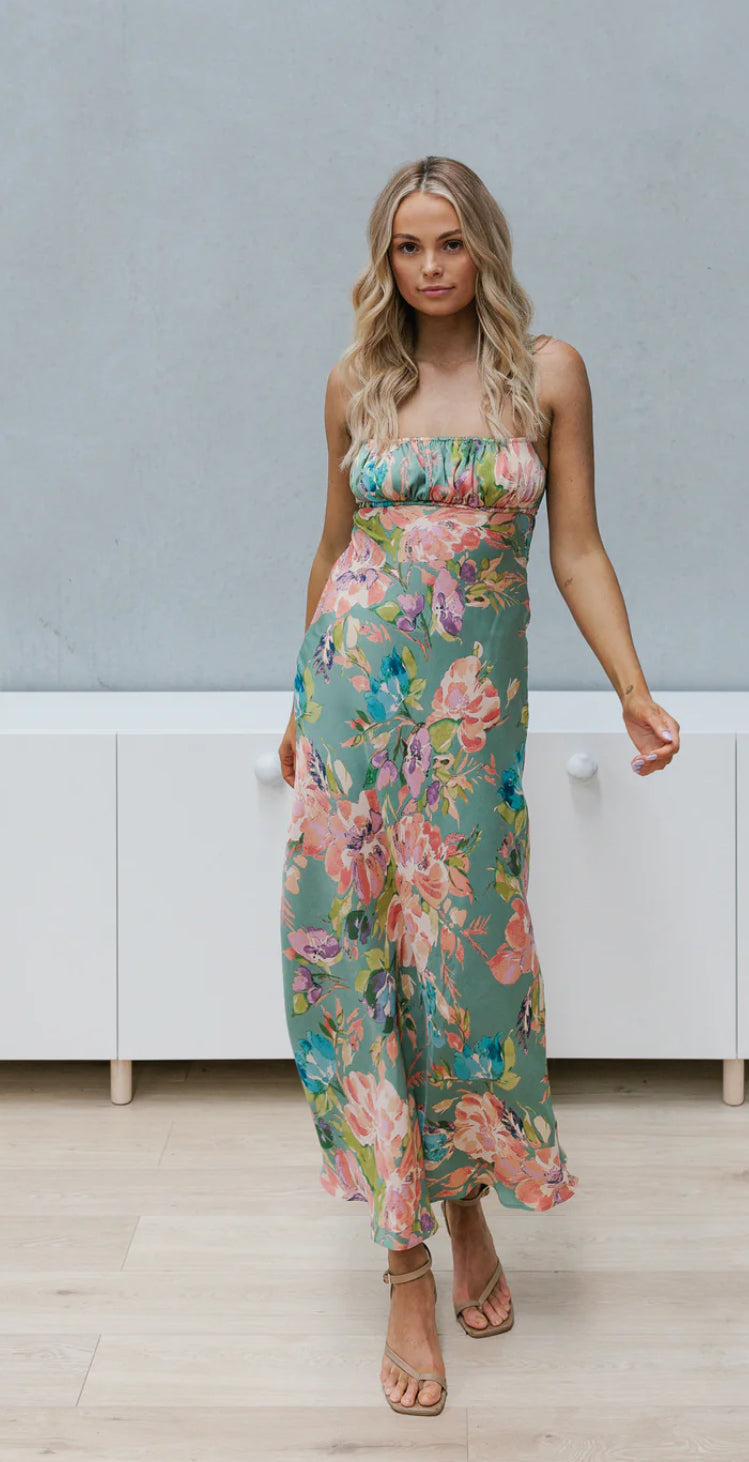 ‘Ava’ green floral dress