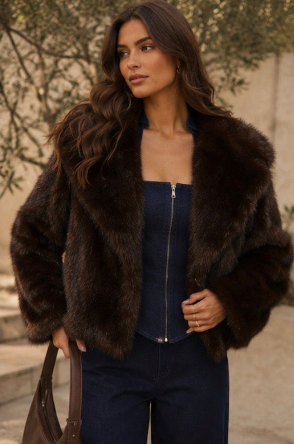 ‘Rosalie’ brown fur jacket