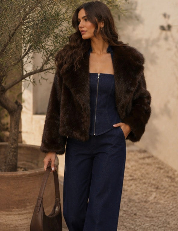 ‘Rosalie’ brown fur jacket