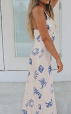‘Sachi’ dress in blue palm