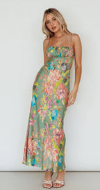 ‘Ava’ green floral dress