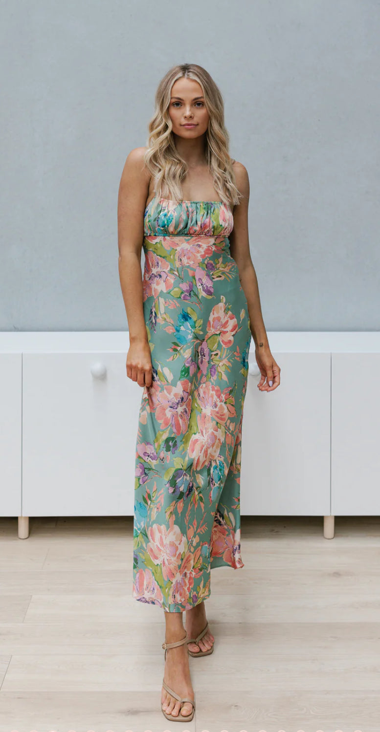 ‘Ava’ green floral dress