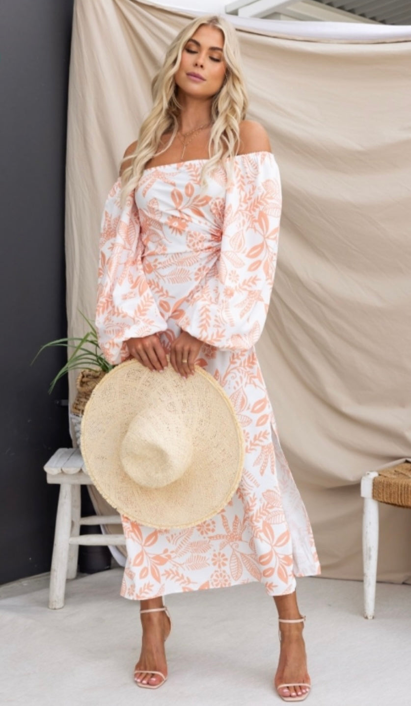 ‘CHARLOTTE’ peach printed dress