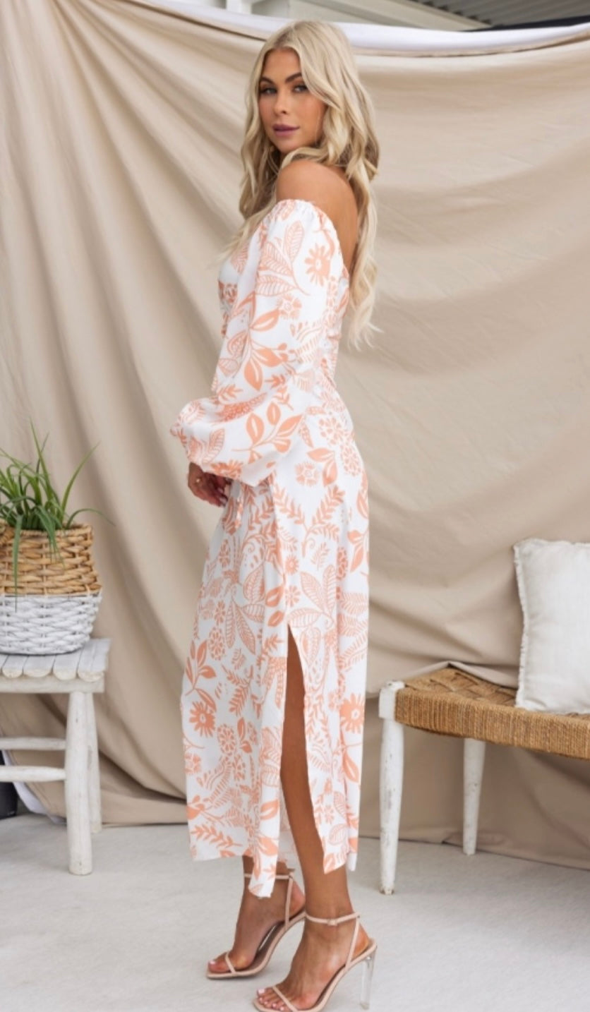 ‘CHARLOTTE’ peach printed dress