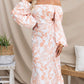 off the shoulder brown print maxi dress cocktail evening dress floral print