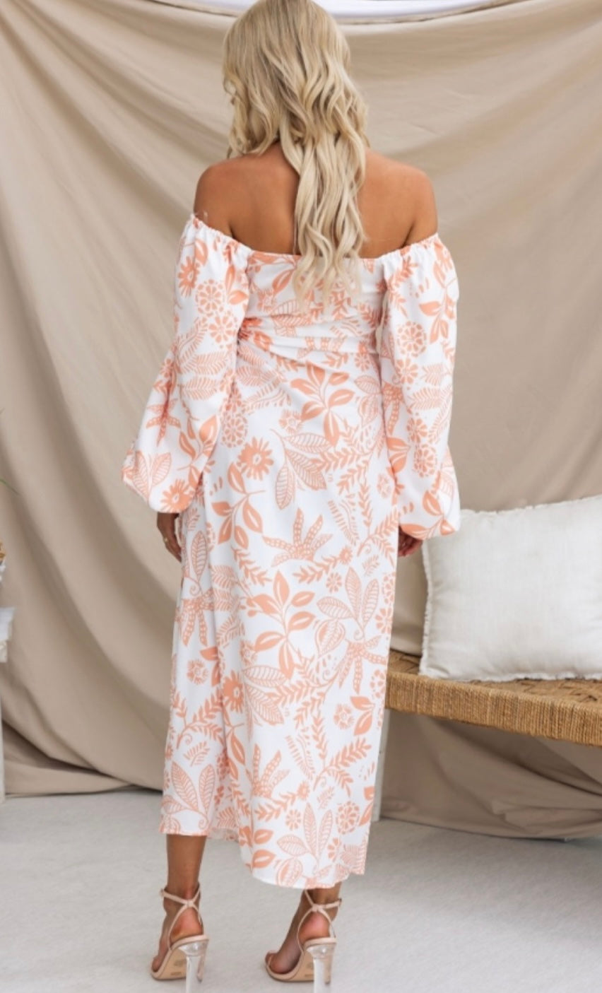 ‘CHARLOTTE’ peach printed dress